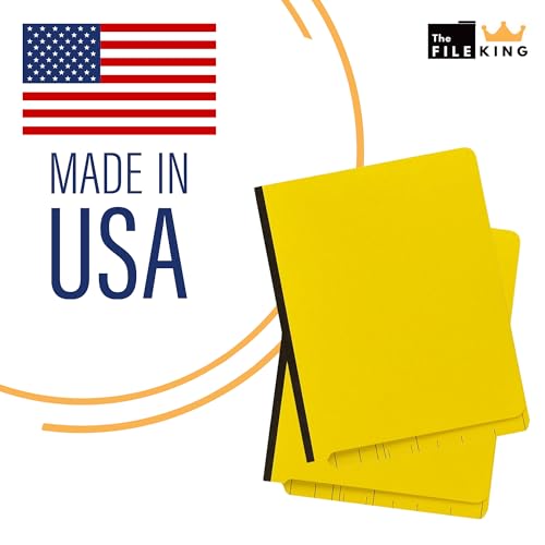 The File King Two Divider Pressboard Classification Yellow File Folder - Letter Size | Box of 10 | End Tab | 2¡± Expansion | Six 2-Inch Fastener Prongs | Made in America