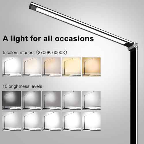 AFROG 8-in-1 4th Gen Multifunctional LED Desk Lamp with 10W Fast Wireless Charger,USB Charging Port,1200Lux Super Bright,5 Lighting Mode,7 Brightness£¬40 Min Timer,Night Light Function,5000K