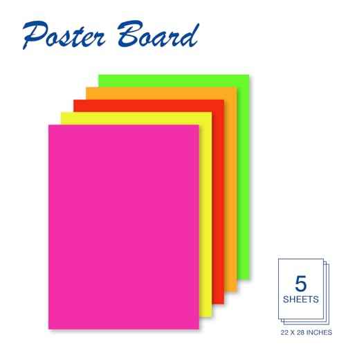 Royal Brites Variety Pack Fluorescent Poster Board, 22 x 28 Inches, Assorted Neon, 5-Sheet Pack (23407)