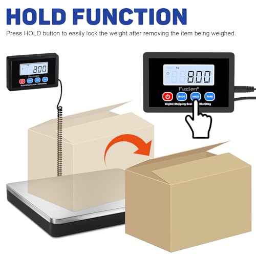 Fuzion Shipping Scale 440lb x 10g Accuracy, Postal Scale with Hold/Tare, Digital Shipping Scale for Packages Small Business, Luggage, Battery & AC/DC Adapter