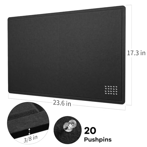 Black Felt Bulletin Board 23.6 x 17.7 Inches for Home & Office, Foldable & Frameless