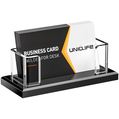Uniclife Acrylic Business Card Holder for Desk 1 Slot Clear Horizontal Business Card Stand for Men & Women Desktop Name Card Display Stand Card Organizer for Office Home Exhibition, 60 Card Capacity
