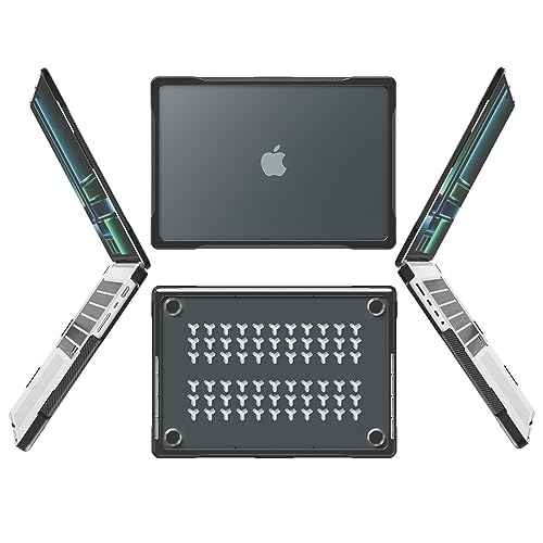 Batianda Ultimate Protection Case for New MacBook Pro 14 2025 M5 M4 M3 M2 Pro Max Chip 2024 2023 2021 Matte Carbon Fiber Edges Shockproof Anti-Scratch and Anti-Fingerprint with Keyboard Cover,Black