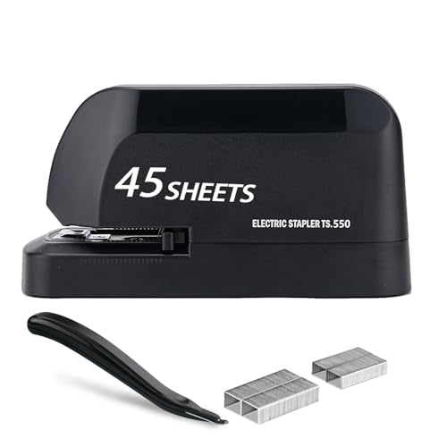 LKTOBS Heavy Duty Electric Stapler, 45-Sheet Capacity, Includes 1500 Staples & Remover, Black (AC Adapter Powered)
