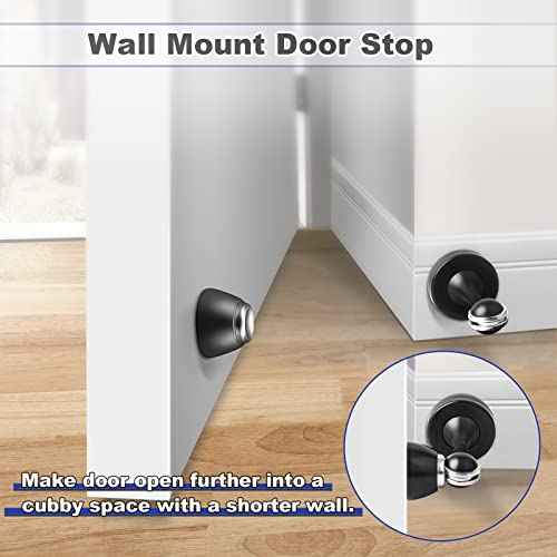 10 Pack Door Stoppers, Magnetic Door Stops Black Wall Floor Mounted Doorstop Heavy Duty Stainless Steel Door Holder Catch, Magnet Doorstops Keep Doors Open
