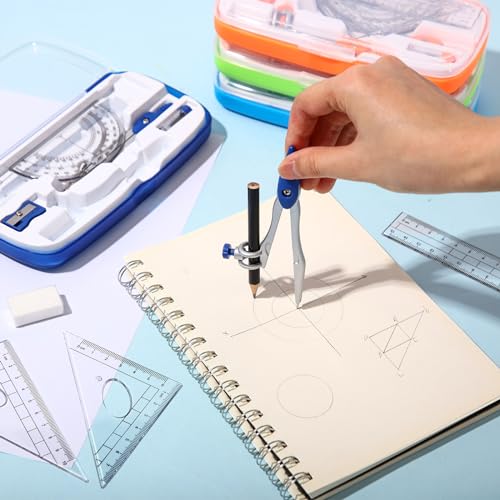 24 Sets Math Geometry Kit with Compass Rulers Protractor School Supplies - Zonon 24
