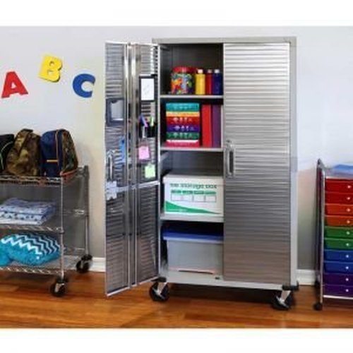 Seville Classics UltraHD Solid Steel Rolling Lockable Metal Storage Cabinet Locker Organizer, w/Adjustable Shelves for Garage, Warehouse, Office, Classroom, Granite, 36" W x 18" D x 72" H