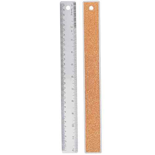 12 Inch Metal Ruler Stainless Steel Metal Ruler with Cork Backing, Non-Slip Rulers with Inch and Centimeters, Straight Edge Cork Base Rulers for Student School Office Drafting Tools