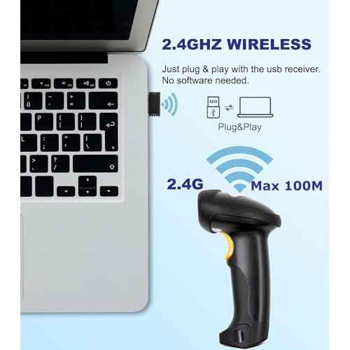 TEEMI Wireless Barcode Scanner Handheld Automatic 1D Laser Rechargeable Bar Code Reader USB Plug and Play with 2.4G Receiver for Windows PC Mac OS Linux (No Stand)
