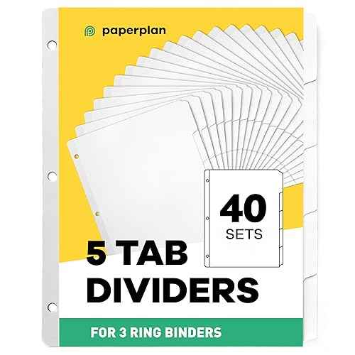 3 Ring Binder Dividers with Tabs - (Set of 40) x 5 Tab Dividers, White, Reinforced Edge - Ideal for Keeping Your Documents Neat and Professional