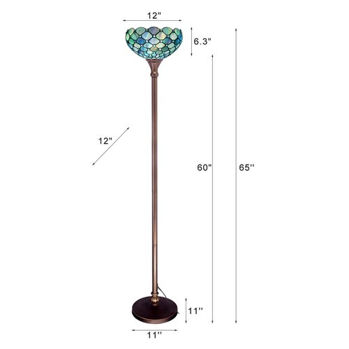 Tiffany Floor Lamp Torchiere Stained Glass Torch Lamp 12X12X67 Inch Antique Standing Corner Light (Sea Blue Pearl)