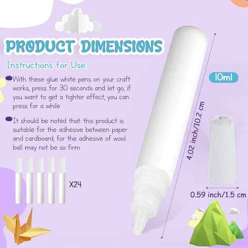 24 Pcs Art White Glue Stick Pens Bulk Quick Dry Tacky Glue Pens Classroom Supplies for DIY Arts and Crafts Projects