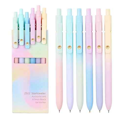 ITAWIXS Gel Pens, 6 Pcs 0.5mm Quick Dry Black Ink Pens Fine Point Smooth Writing Pens, Cute Office School Supplies Gifts for Women
