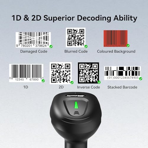 Alacrity 2D 1D Wireless Barcode Scanner with Stand, 3-in-1 Connectivity Bluetooth 2.4G Wireless USB Wired, Barcode Reader with Hands-Free Mode and Vibration Alert, Black