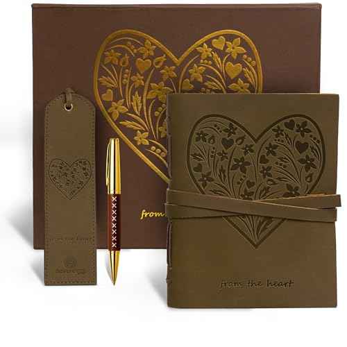 Sovereign-Gear Heart Embossed Leather Journal Gift Set ? Handmade Leather Notebook with Pen & Bookmark | Writing Journal for Men & Women | Sentimental Gift Box for Anniversary, Valentine¡¯s or Birthday