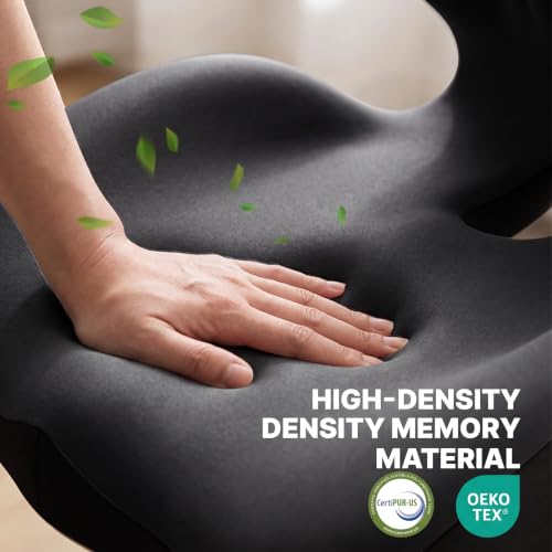 CHANCEE Black Ergonomic L-Shaped Seat Cushion with Lumbar Support for Office Chairs
