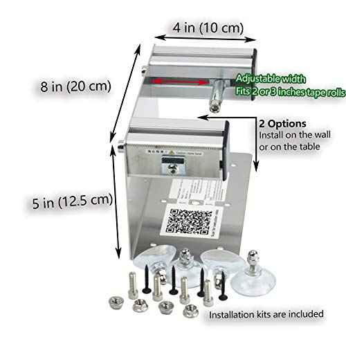 2''/3'' Desktop Table Top/Wall Mounted Tape and Label Dispenser, Large Desktop Tape Dispenser, Stainless Steel Frame with Sucktion Cup Sucker TTD-01