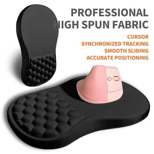 Ergonomic Joint Wrist Support Mouse Pad with Memory Foam Cushion Massage Bump, Carpal Tunnel Pain Relief Mousepad Slope Design for Wrist Rest, 11.8x7.9 in, Black