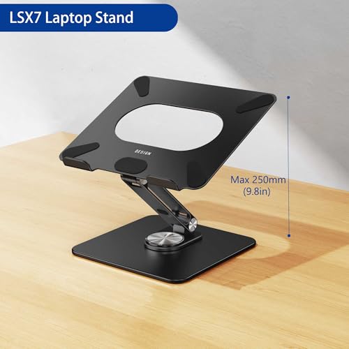 Black BESIGN LSX7 Laptop Stand with 360° Rotating Base, Ergonomic & Foldable