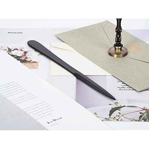 9" Black Metal Letter Opener with Minimalist Design, Safe Double Edge Blades, Anti-Fingerprint Long Handle, Mail Opener Paper Knife Tool Envelope Opener
