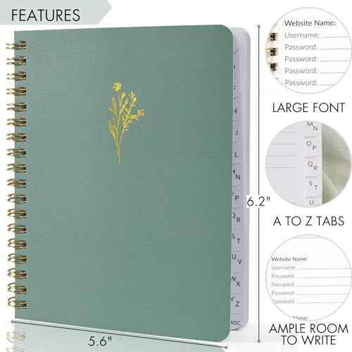 Beautiful Password Book with Alphabetical Tabs - Perfect Pocket Size Password Keeper for Seniors
