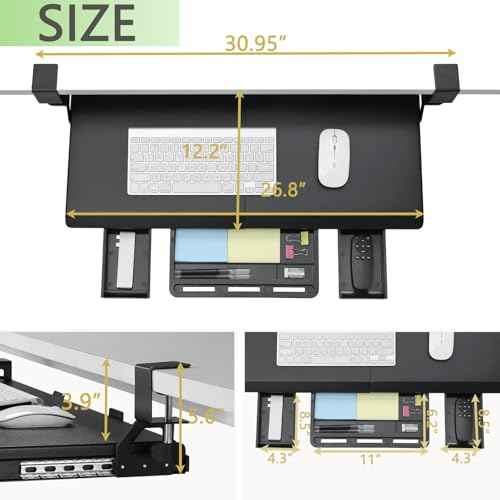ETHU Keyboard Tray Under Desk, Pull Out Keyboard & Mouse Tray with C-clamp, Ergonomic Desk Keyboard Tray Slide Out, Pull Out Platform Drawer for Home and Office£¨Black£©