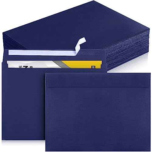 Crtiin 100 Pcs 9 x 12 Open End Booklet Envelopes 80 lb 120gsm Catalog Envelopes with Closure for Mailing Catalog Financial Document Magazine Pamphlet Business(Navy)