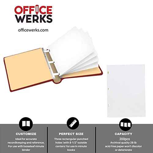 Performore 11 X 8.5 Inch Letter Size Minute Book Paper, 3 Hole Punched White Loose Leaf Minute Book Ledger Sheets, 200 Ledger Sheets for Record Keeping