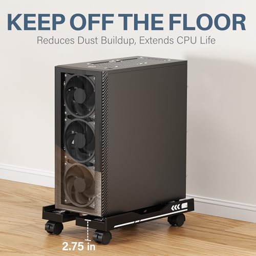 Hovadova Adjustable Computer Tower Stand with Wheels (Black) — Holds 7.78–11.41 in wide towers