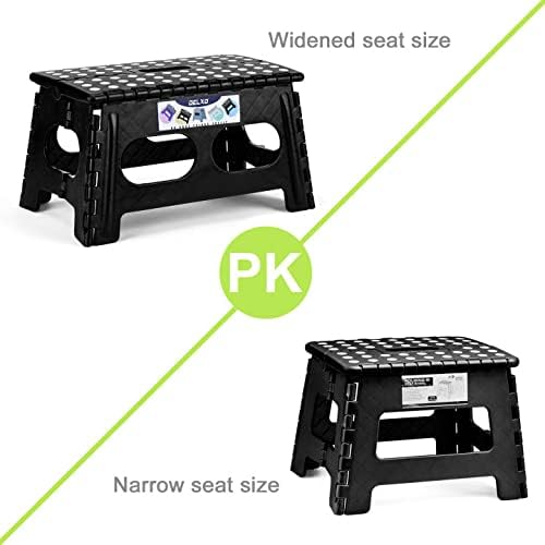Delxo Folding Step Stool - Heavy Duty 15-Inch Wide Design | Safe & Comfortable Non-Slip Black