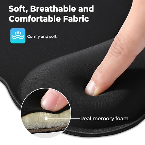 EooCoo Black Ergonomic Mouse Pad with Wrist Rest and Memory Foam Support