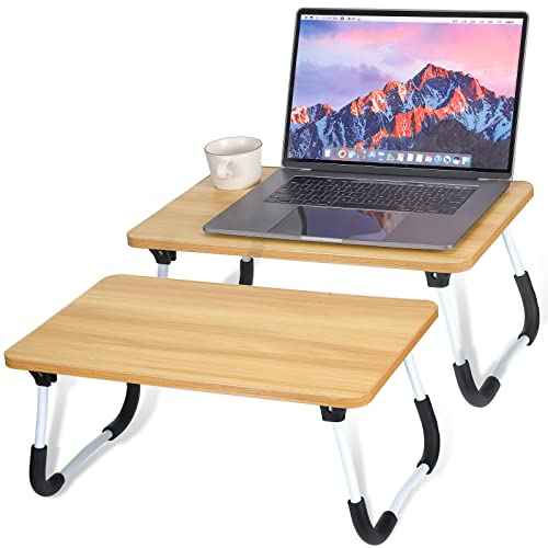2 Pcs Foldable Laptop Table Lap Desk Mini Bed Table Portable Bed Tray Laptop Stand for Bed for Couch Sofa Working Reading Eating Children Workers School Classroom Home Office Supplies (Wood Color)
