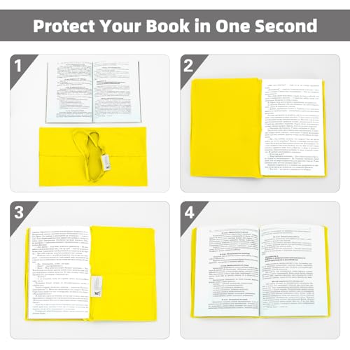 KICNIC Yellow Fabric Book Cover Jumbo - Adjustable, Reusable 9x11 Inch
