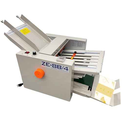 Automatic Paper Folding Machine 110V Commercial Desktop Paper Folder Cross Fold & Stepless Speed Control with Digital Sheet Counter Rubber Feed Roller for Business Letters Manuals Documents