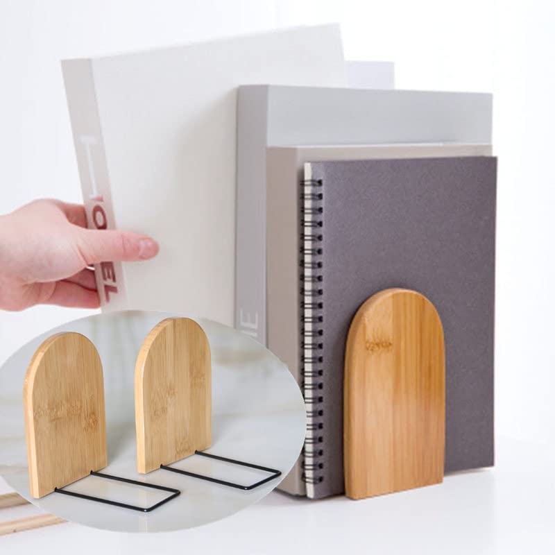 Natural Bamboo Bookends Set of 2 Large Capacity Office & Home Book Holders