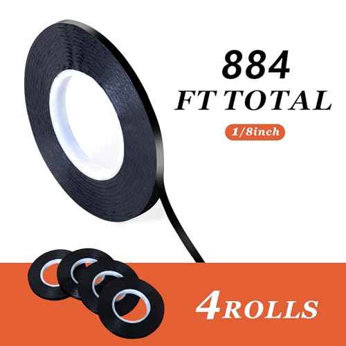 4 Pack 1/8 inch Pinstripe Tape - Whiteboard Tape Dry Erase Board Line Graphic Chart Adhesive Art Tape - Black 884FT Long Total