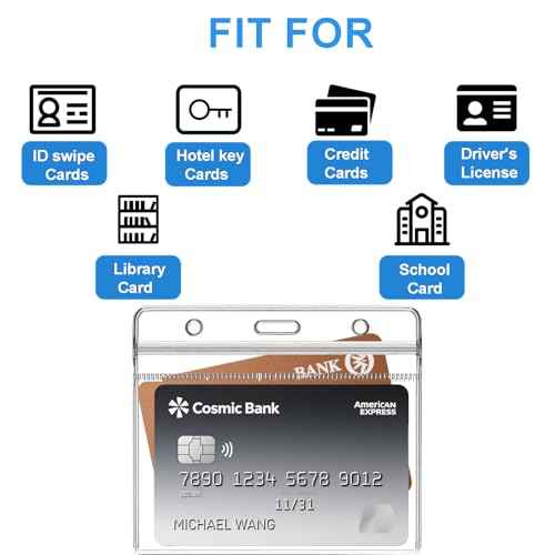 6 Pack Horizontal Plastic Badge Holders with Resealable Zipper, Waterproof ID Card Holder for Proximity Badges, Credit Cards, Driver¡¯s License (2.4 x 3.7 Inch).