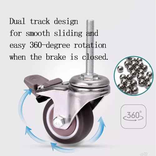 Heavy Duty Castor Wheels 4Pcs 2 Inch Rubber Wheels with Brakes Silent Universal Swivel for Furniture Replacement Office M8¡¿50mm Thread Casters Capacity 150kg Ball Bearings
