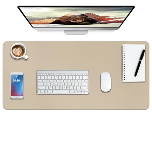 Boutilon 30x14 Inch Leather Desk Pad Protector Beige Non-Slip Waterproof Office Mat