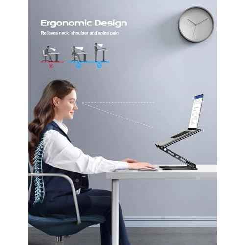 Adjustable Laptop Stand for Desk, Metal Foldable Laptop Riser, Ventilated Cooling Bracket, Ergonominc Computer Notebook Stand for Desk Compatible with 10-15.6¡° Laptops
