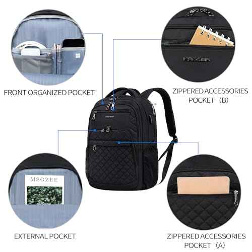 KROSER Travel Laptop Backpack 17 Inch Large Computer Backpack Water-Repellent Daypack with USB Charging Port RFID Pockets for Work/Business/College/Men/Women(Quilted)