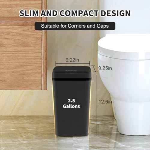 3 Pack Bathroom Trash Can with Lid, 2.5 Gallon Small Slim Trashcan, Automatic Trash Can Touchless, Motion Sensor Waterproof Plastic Trash Bin for Bedroom Kitchen Office Living Room (Black)