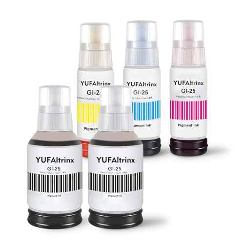 GI-25 GX2020 GX1020 Ink Refill Set Replacement for Canon GI-25 GI25 Pigment Ink Bottle Work for Canon PIXMA MegaTank GX2020 GX1020 Printer (Black Color, 5-Pack)