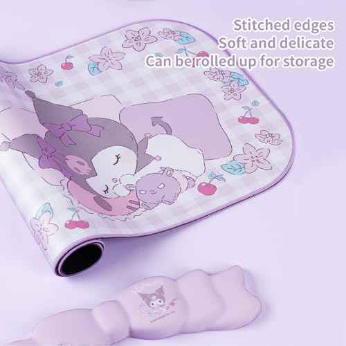 Kawaii Anime Mouse Pad Wrist Rest Support Set - Non-Slip Desk Mat and Memory Foam Bowknot Wrist Rest for Keyboard and Mouse,Perfect for Gaming or Home Office Work - KLM Flower Dream