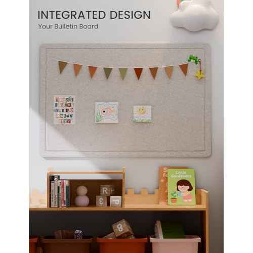 Fluxnara Bulletin Board,35.4" x 23.6" Cork Board Alternative with 12 Safe Removable Adhesive Tabs, Foldable Felt Pin Board for Home Office, Classroom, Bedroom,Entryway for Walls? Oatmeal