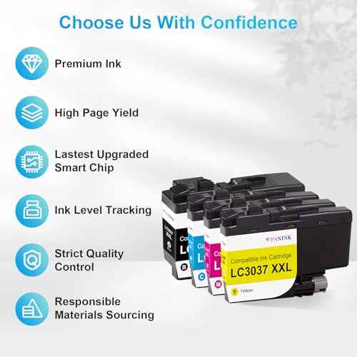 Compatible LC3037XXL Ink Cartridge Replacement for Brother LC3037 XXL LC3039 XXL High Yield Ink Cartridges for MFC-J5845DW MFC-J5945DW MFC-J6545DW MFC-J6945DW Printer (4 Pack)