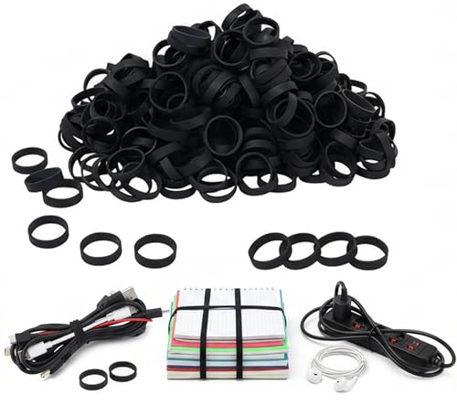 HAIDIBAO Rubber Bands 150pcs 1.5in Black Elastic Bands for Cords & Cables