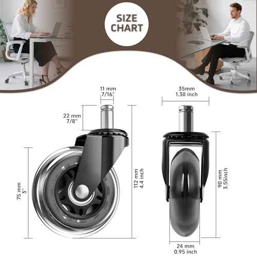 Office Chair Wheels, Set of 15 Caster Wheels Office Accessories, 3 Inch Heavy Duty Casters for Chairs to Replace Office Chair Mats, Smooth & Quiet Universal Fit for Most Chairs(15 Pack)