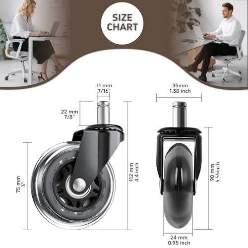 Office Chair Wheels, Set of 25 Caster Wheels Office Accessories, 3 Inch Heavy Duty Casters for Chairs to Replace Office Chair Mats, Smooth & Quiet Universal Fit for Most Chairs(25 Pack)