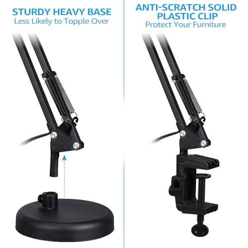 TORCHSTAR Metal Desk Lamp with Clamp, Swing Arm, Architect Adjustable Gooseneck Table Lamp, Clip Desk Lights for Home Office, Work, Study, Reading, E26 Base, Multi-Joint, Black